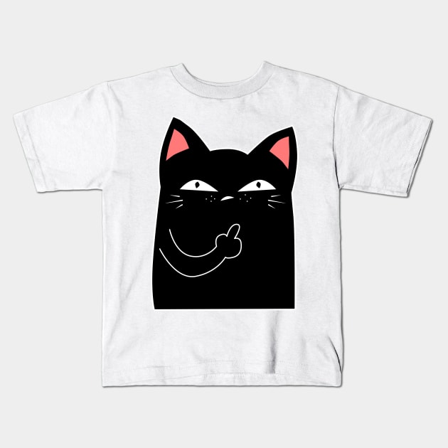 Black Cat Middle Finger Kids T-Shirt by Imutobi